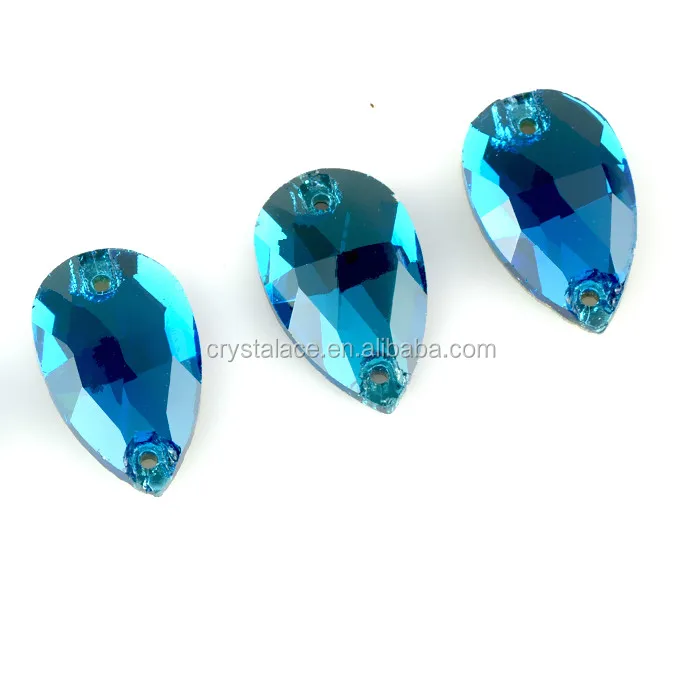 Fashion tear drop glass sew on stone, sew on rhinestones flat back with 2 holes wholesale