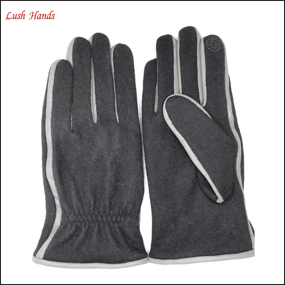 High Quality Winter black woolen White decoration gloves For man with Touch Screen