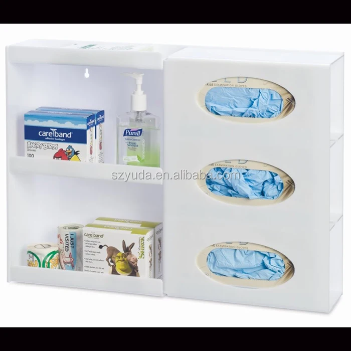 Clear Plastic Triple Glove Box Holder Acrylic Installing Wall Mountable