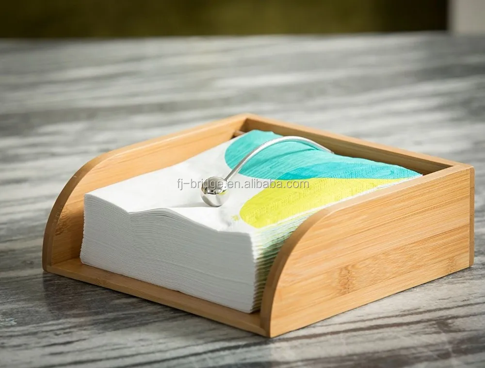 Bamboo Napkin Holder / Tissue Box With Stainless Steel Weight Guide