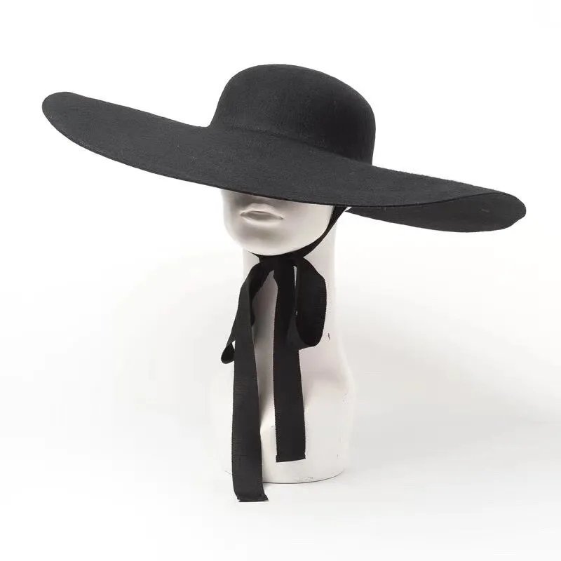 Custom Wide Stiff Brim Wool Felt Fedora Hat For Women Ladies Dress 