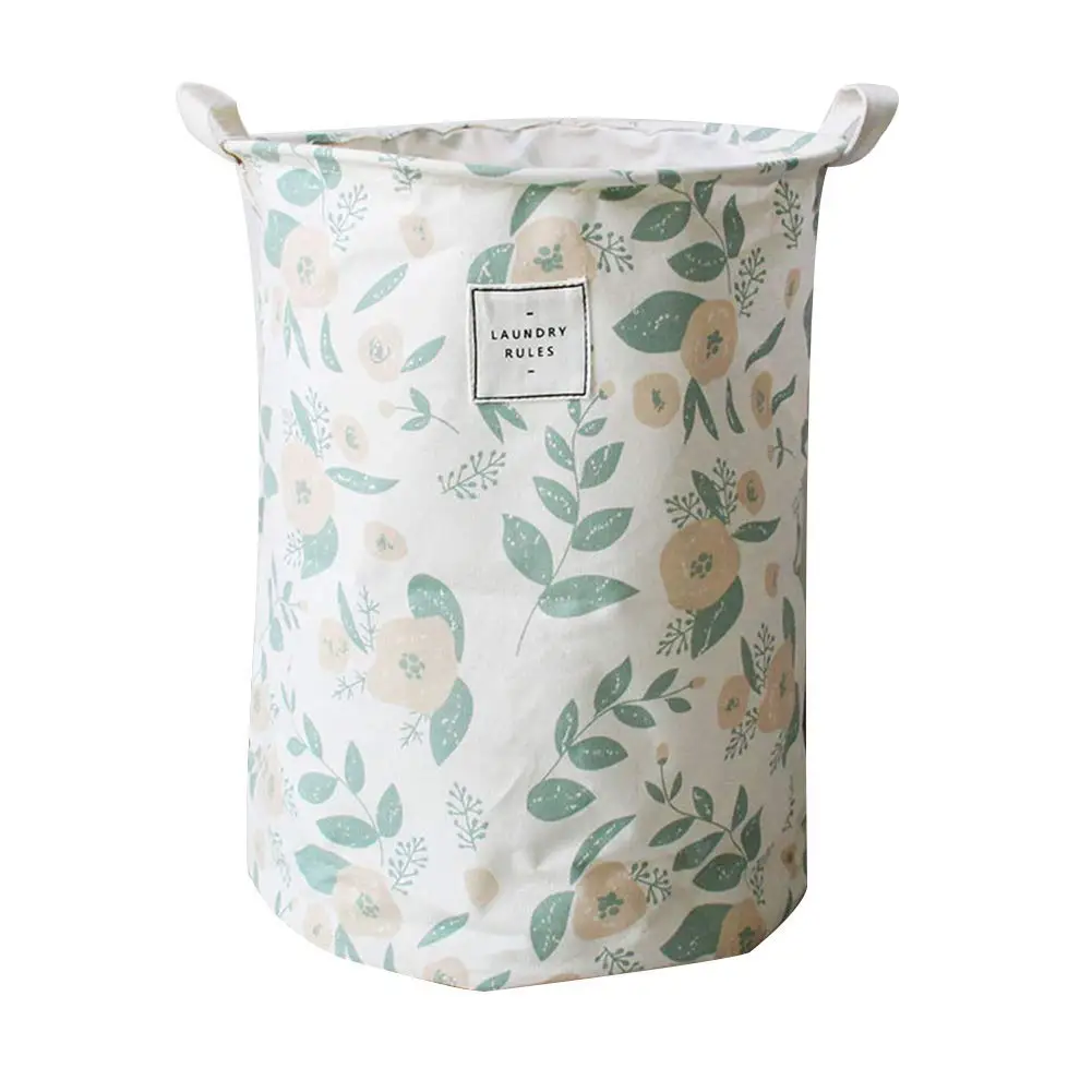 Creaon Storage Basket Durable Cotton Canvas Unique Design Printed Flower Pattern Dirty Clothes Basket Storage Bin(Light Green)