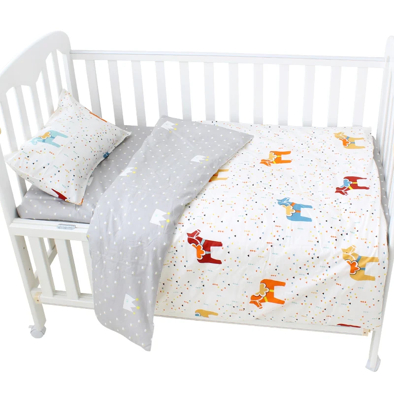 Cotton Material Horse Pattern Boy Crib Bedding Set Cot Bedlinen Baby