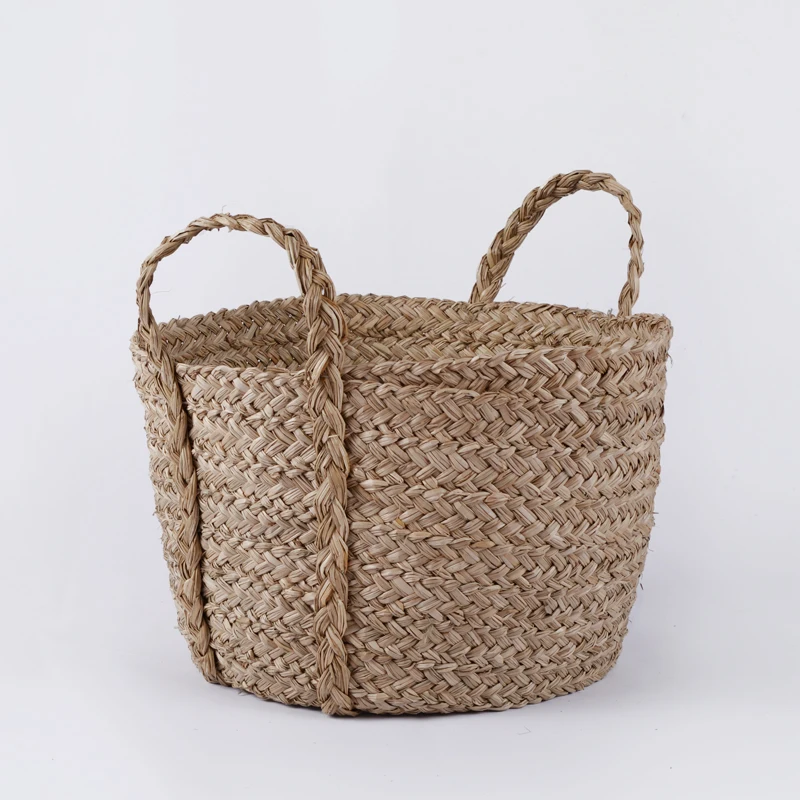 Handwoven Stacking Rectangular Woven Seaweed Seagrass Straw Storage Easter Bucket Egg Berry