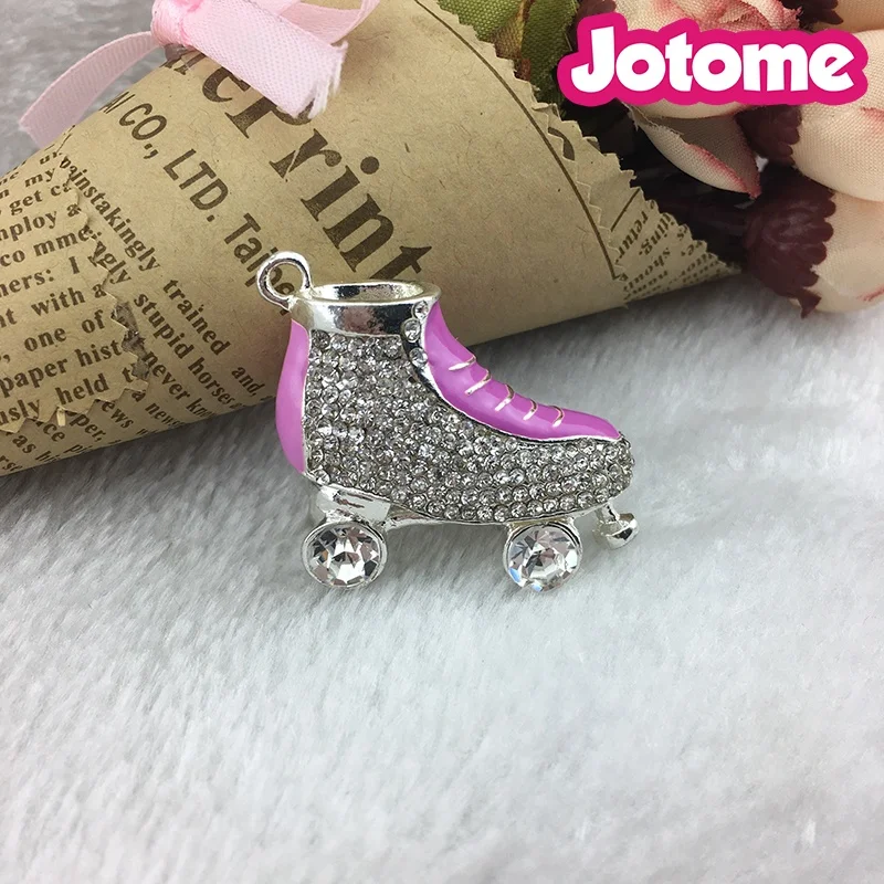 Fashion Rhinestone 3d Roller Skates Skateboard Ice Skate Pendant Charm
