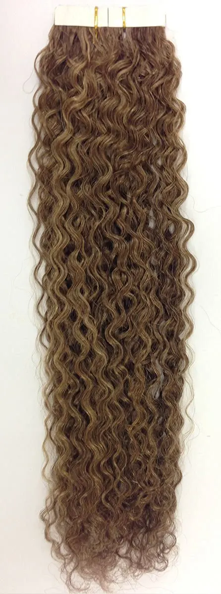 Seamless Hair Extensions Color: 4/27 Brownie Caramel - Curly