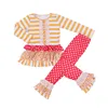 New Style Autumn Baby Clothing Long Sleeve Striped Lace Tops And Ruffle Dot Pants Sets