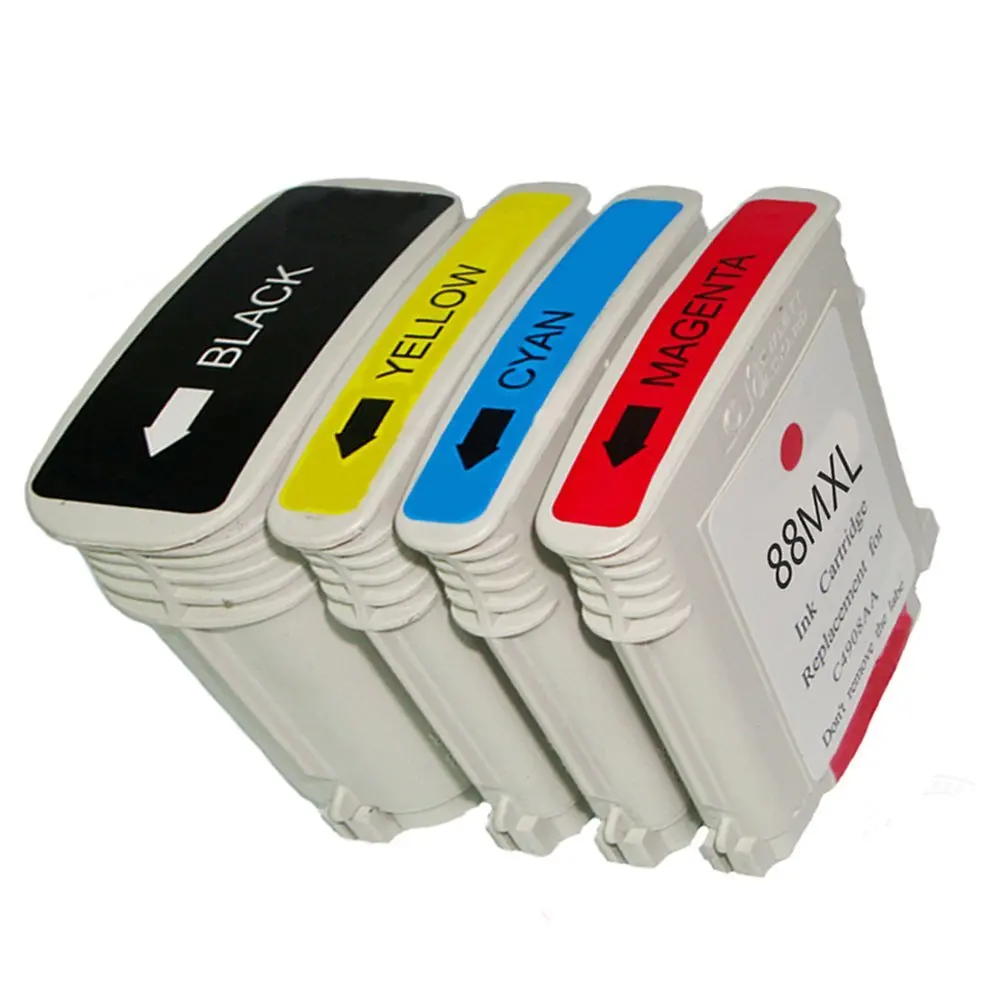 HOTCOLOR 4Pk Ink Cartridge Set Black C M Y for HP 88 XL Combo Pack (1 Black + 1 Cyan + 1 Magenta + 1 Yellow)