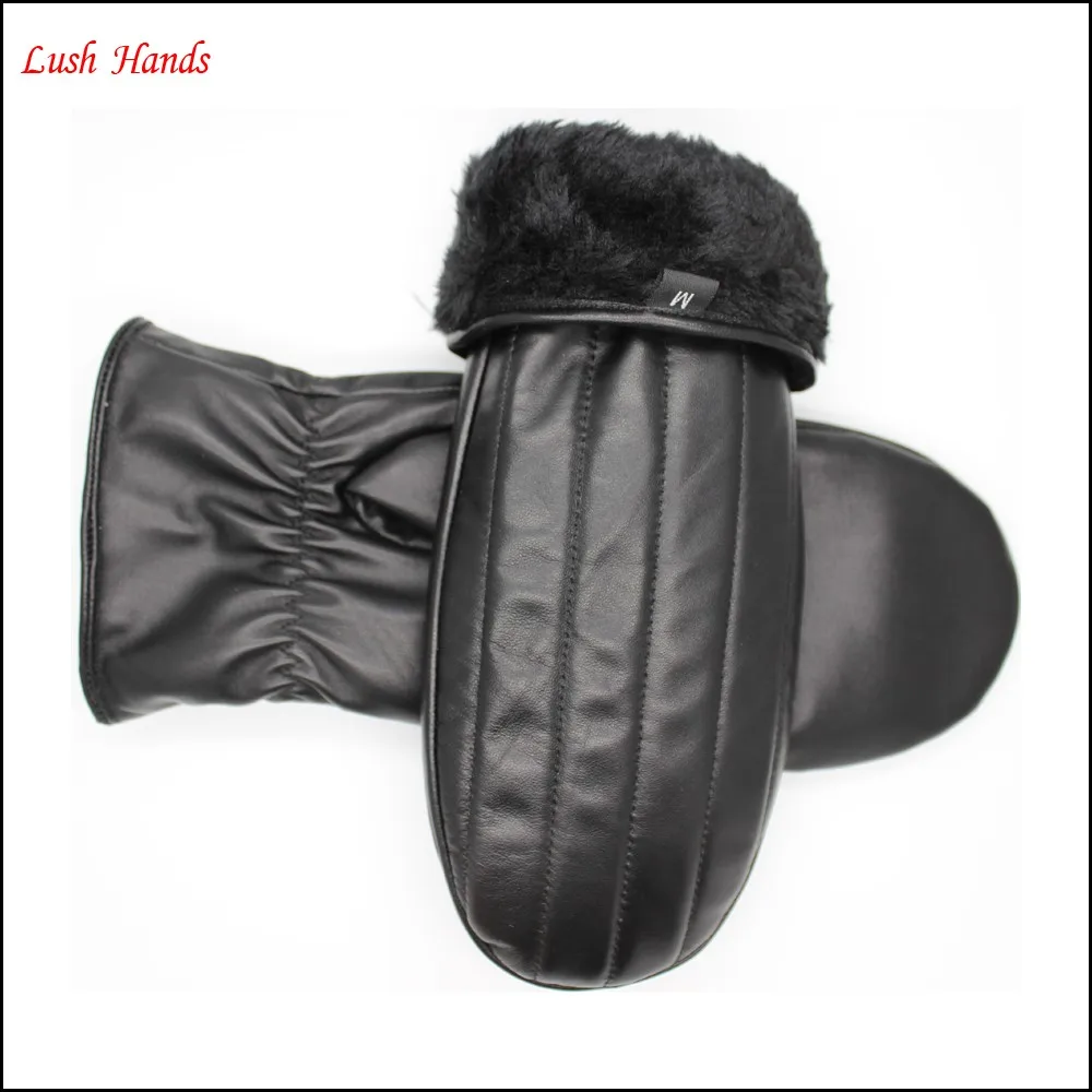fashion women and gril mitten black sheepskin leather gloves