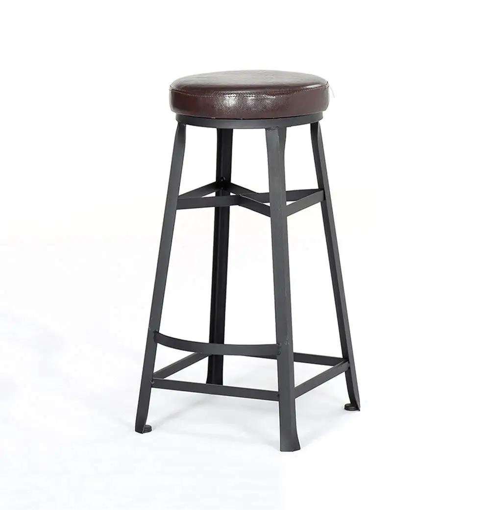 Round Bar Stools Bar Kitchen Breakfast Stool Dining Chair Wood/PU Seat Bar Chair High Stool Counter Chair for Family and Business (Color : B)