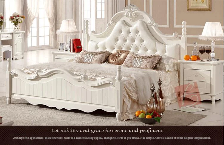 modern european solid wood bed Fashion Carved 1.8 m bed french bedroom furniture pfy10018