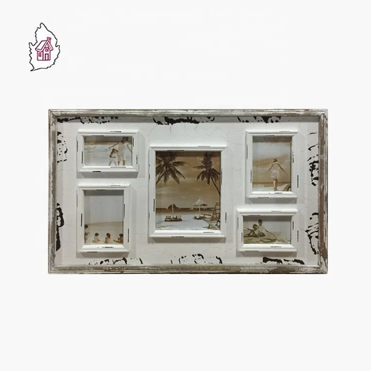 distressed white window collage wood wall frame