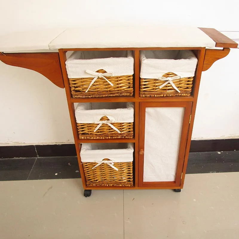 Rustic Furniture Wooden Folding Ironing Board With Wicker Drawers