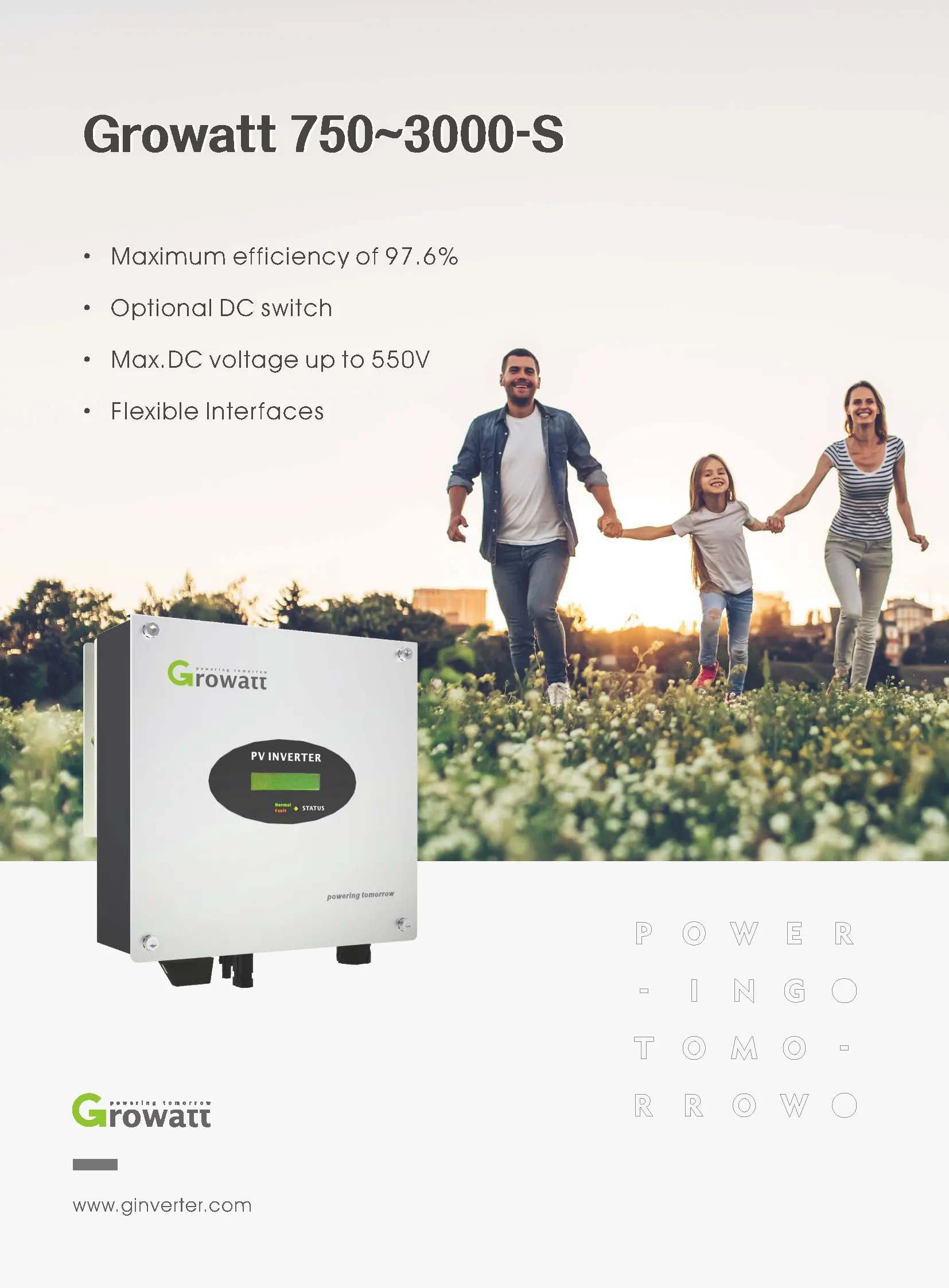 Home User GroWatt Solar Power Inverter System 750-3000 S On-Grid Solar Inverter