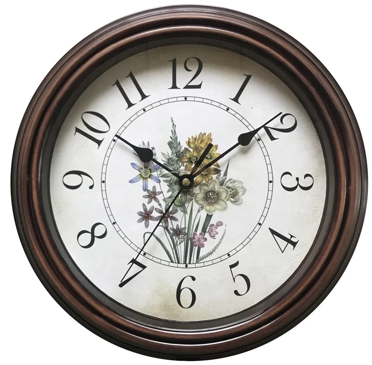 12 Inch Plastic Elegant Clock Retro Style Non Ticking Quartz Wall Clock
