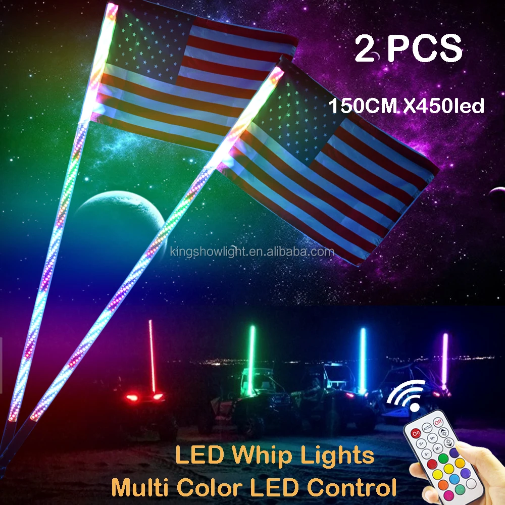 Wholesale 5 Feet Quick Release 360 Spiral Rgb Colors Remote Control Ip68 Utv Atv Led  Whip Light With Safety Flags