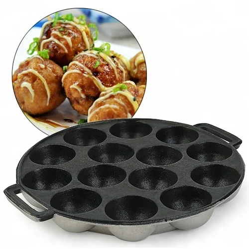 ヘビーデューティ事前味付け鋳鉄 14 ディンプル poffertjes ミニパンケーキパンため小さなボールクレープペイン韓国たこ焼きガス