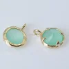 Gold Matte Bezel Mint Color Round Imitation Gemstone Charm Connector