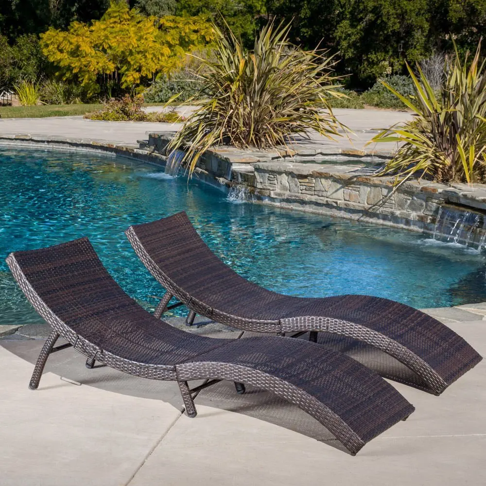 Buy Maureen Outdoor Multibrown PE Wicker Folding Chaise Lounge Chairs