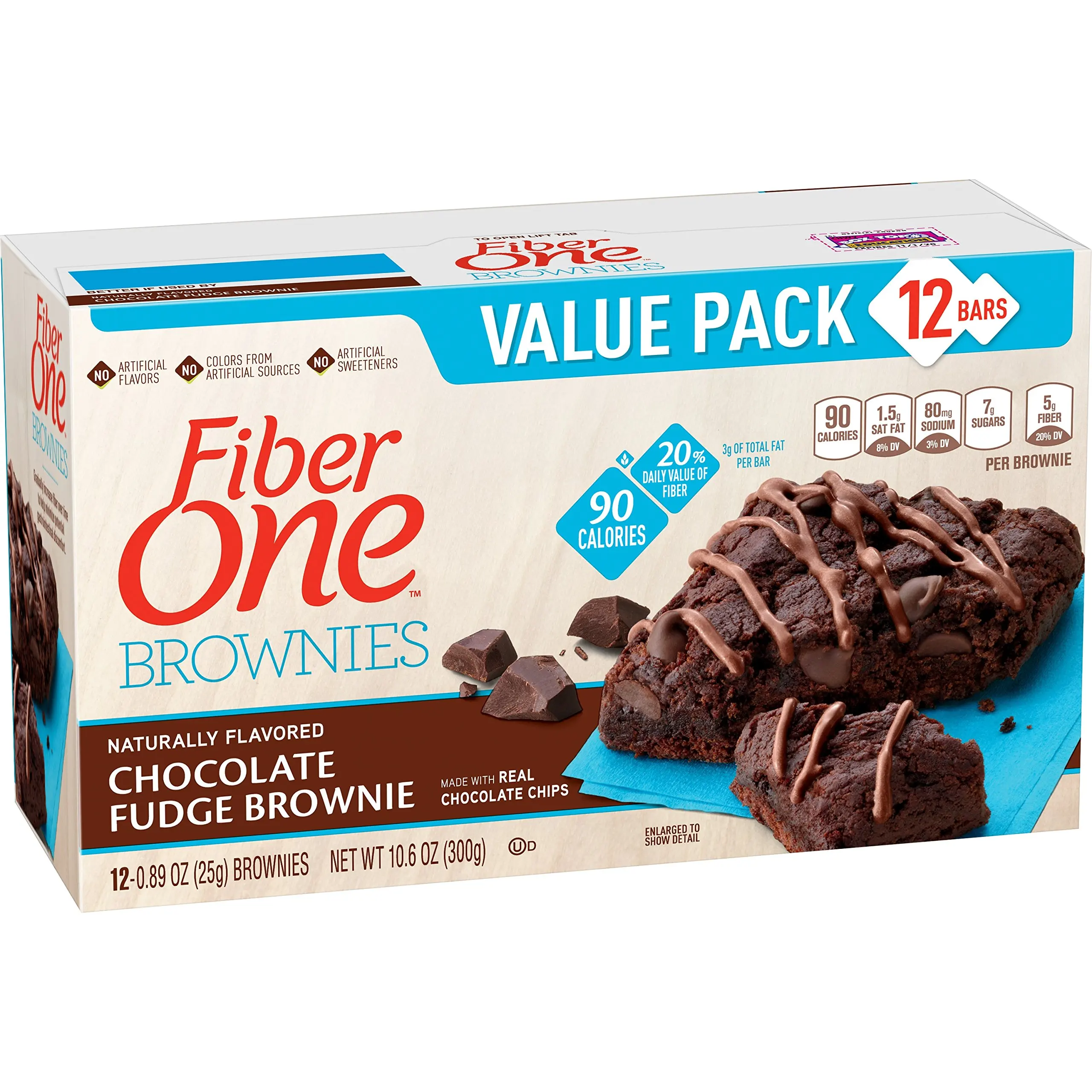 Fiber One Brownies, 90 Calorie Bar, Chocolate Fudge Brownie, 12 Fiber Bars, 10.6 oz (Value Pack)