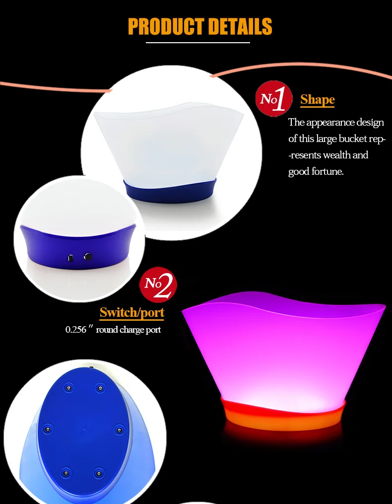 Custom Printed Ice Buckets 12l Big Capacity Engraved Led Ice Bucket