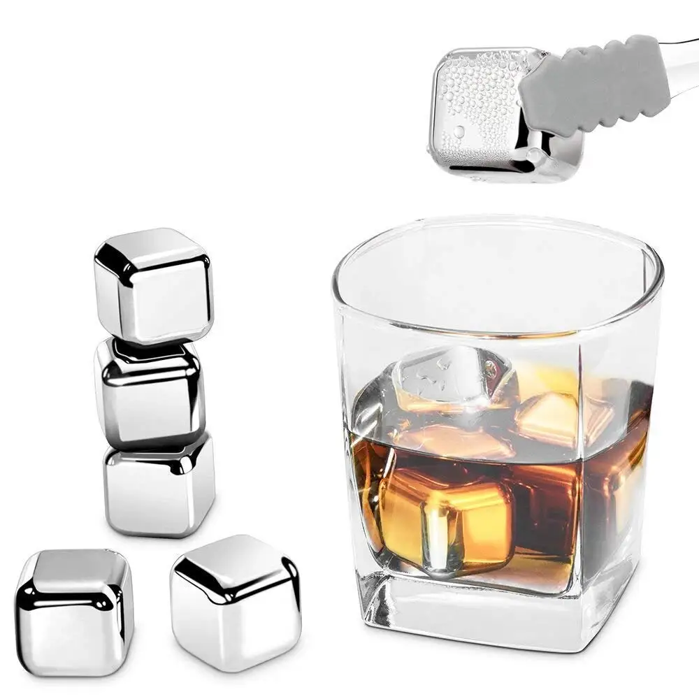 8 unidades reutilizables piedras de refrigeración con pinzas de acero inoxidable aptas para alimentos whisky juego de regalo de acero inoxidable Piedras de cubitos de hielo para whisky