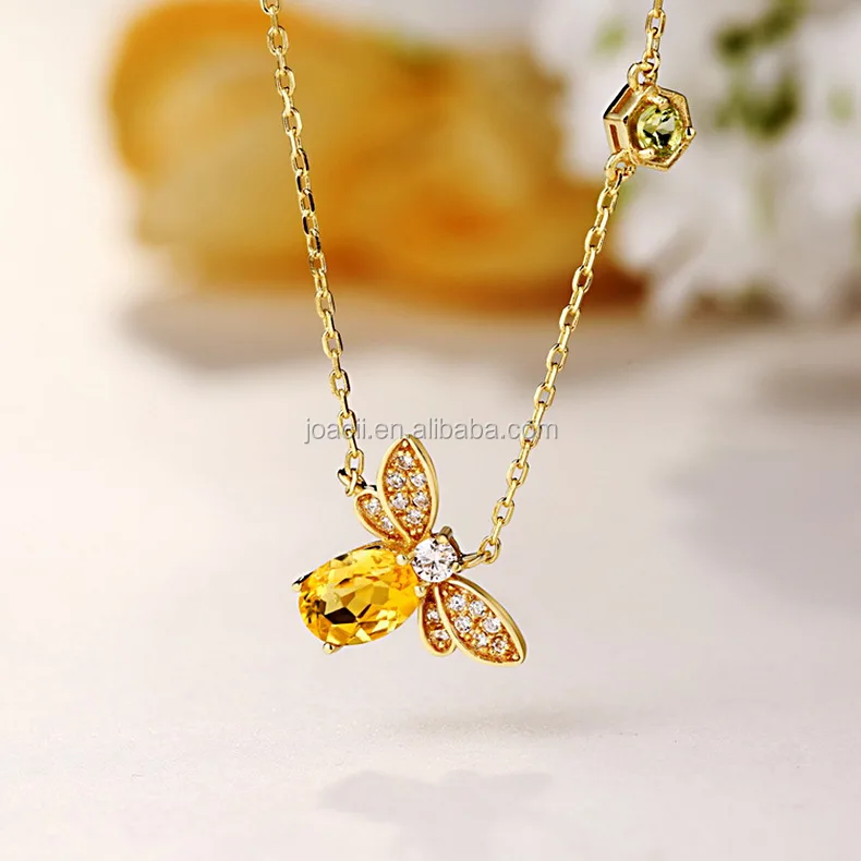 Joacii Customs Citrine Honey Bee 925 Sterling Silver Custom Jewelry Necklace With Frauenschmuck