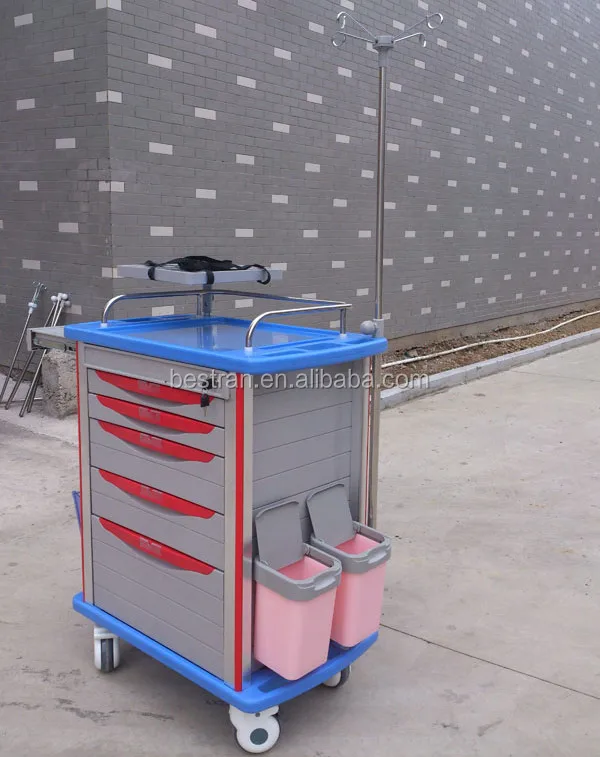 Btey001 Ce Iso Medical Abs Top Sell 5 Drawers Veterinary Crash Cart