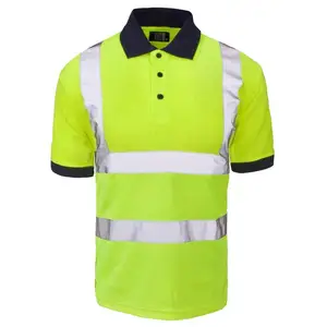 Forever Hi Viz Navy Collar Safety Work Wear High Visibility 2 Tone Polo T-Shirt Forever Hi Viz Navy Collar Safety Work Wear High Visibility 2 Tone Polo T-Shirt