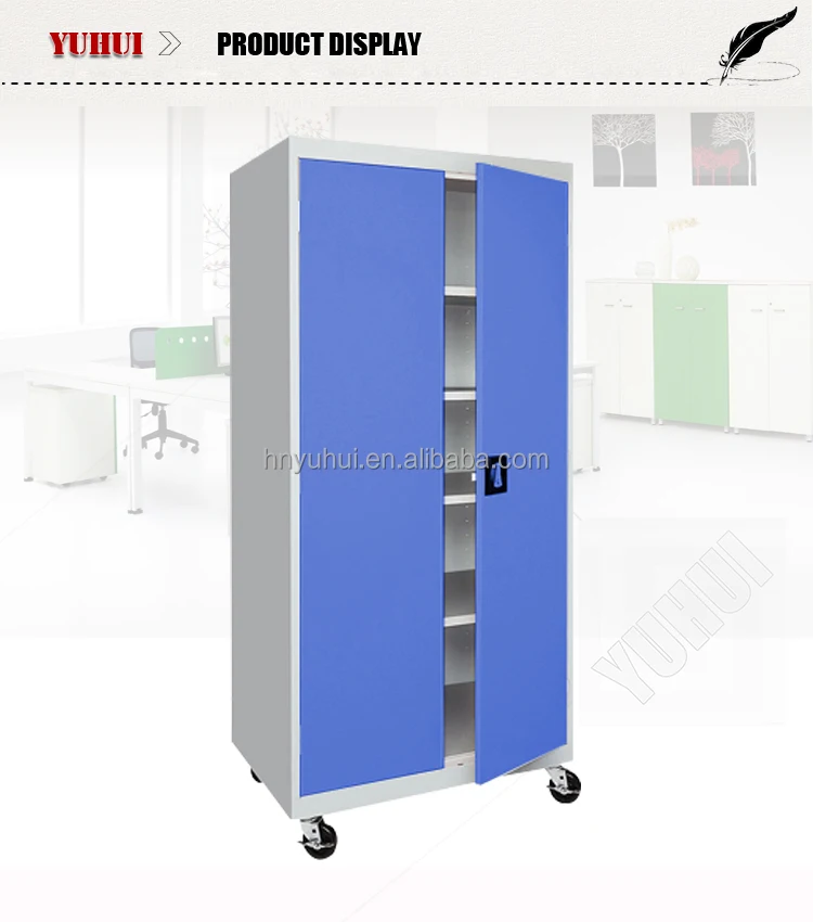 cold rolled steel wardrobe with casters / metal wardrobe with shelves and casters