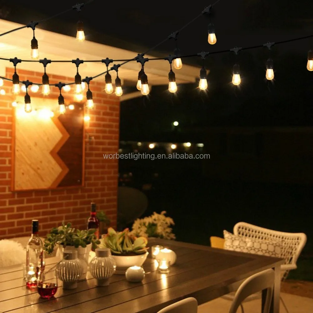 Worbest Brightech Ambience Pro LED Commercial Grade Outdoor String Lights UL - 2 Watt Bulbs - 48 Ft Market Cafe Vintage