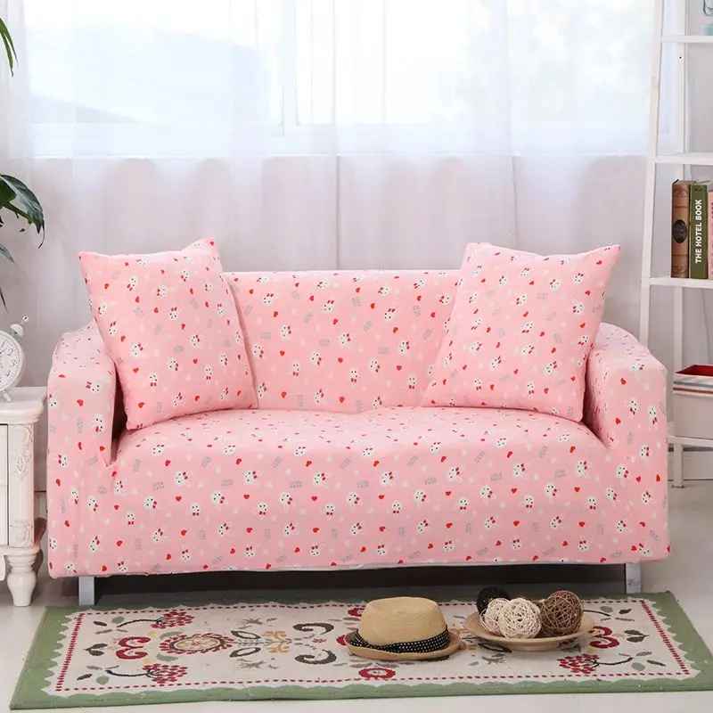 Unikea Cartoon Pink Sofa Cover Elastic L Shaped Slipcover Unikea Cartoon Pink Sofa Cover Elastic L Shaped Slipcover For Sectional Three Seat Couch High Quality Slipcovered