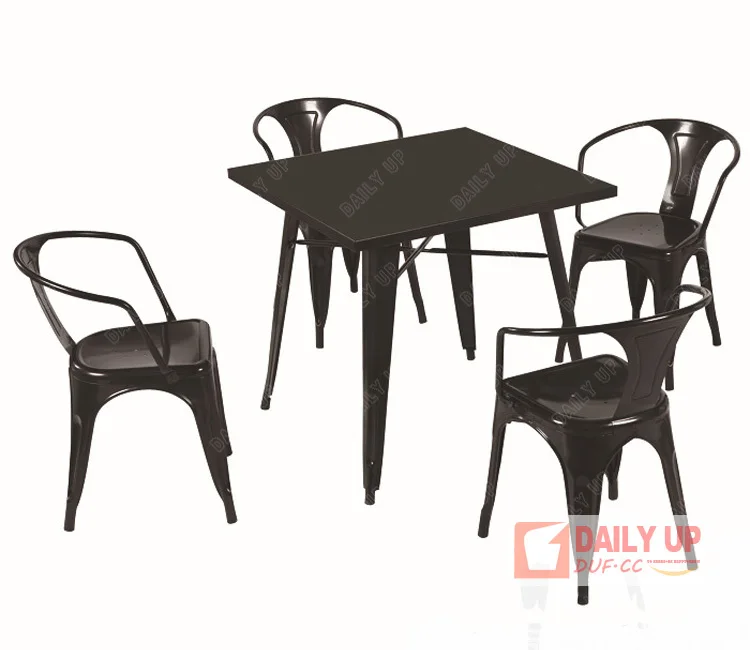 Metal Desk with 4 Chairs Loft Furniture Antique Restaurant Chair Outdoor Steel Frame Chair Stackable