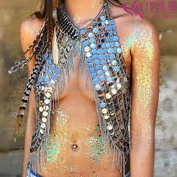 Bohoy Metal Sequins Body Chain Jewelry Tassel Harness 