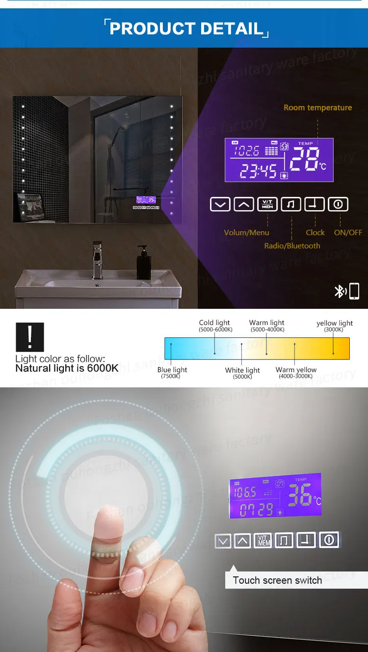 Smart Mirror Touch Screen Bathroom Mirror With Led And Temperature ...