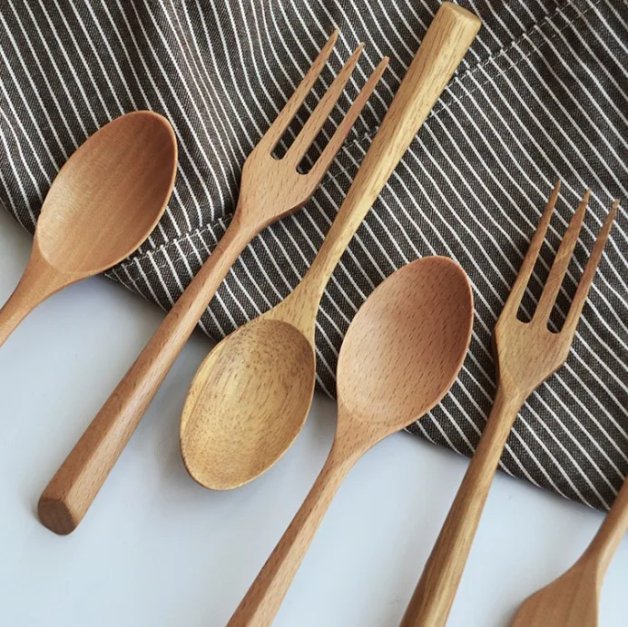 japanese creative dessert fork wooden spoon travel cutlery set