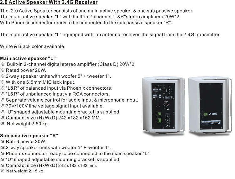 2.4G Paired Powered Wall Mount Speaker For Teaching System