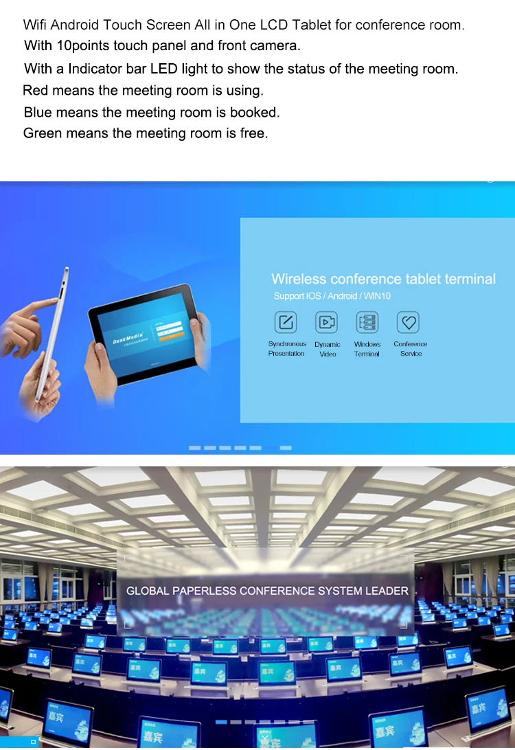 Meeting room digital signage 10 inch wall mount poe android tablet surrounding LED light with RFID / NFC