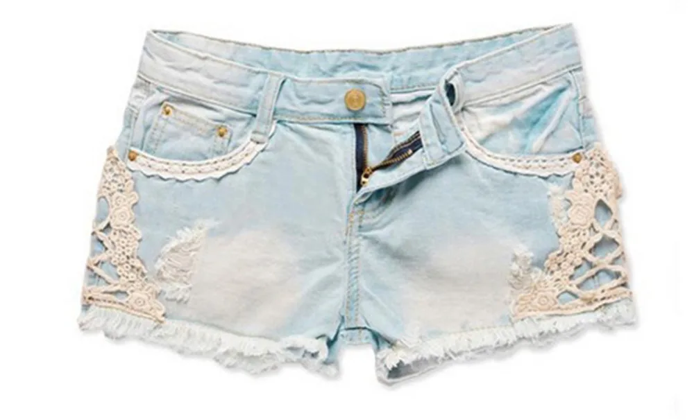 Buy Summer Fashion Shorts Women Light Blue Denim Lace Ornamental Hole Pockets Jean Shorts Slim Short Women Shorts In Cheap Price On Alibaba Com