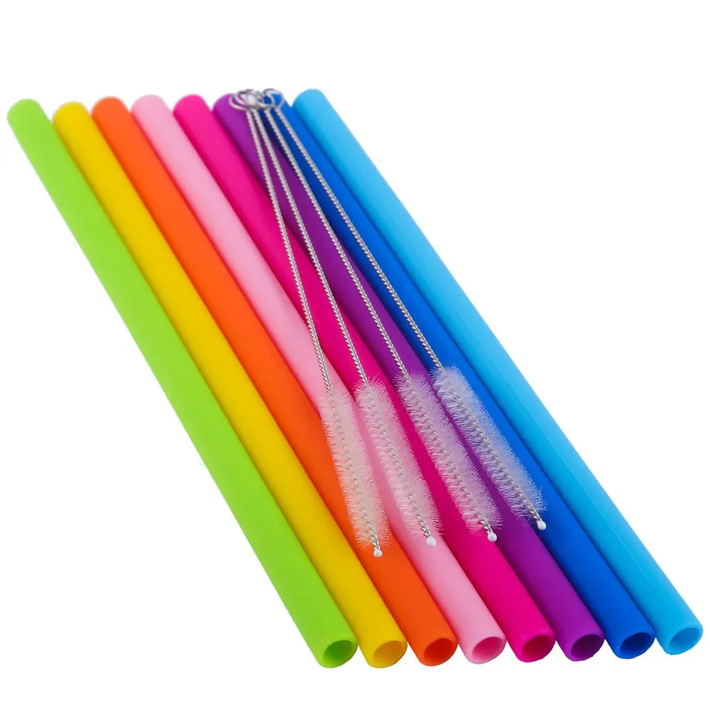 8pcs Silicone Rubber Straws Straight Smoothies Straws For 30&20 Oz
