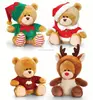 Hot Sale Plush Soft Stuffed Santa Christmas Teddy bear Cuddly Toy with Scarf and Hat