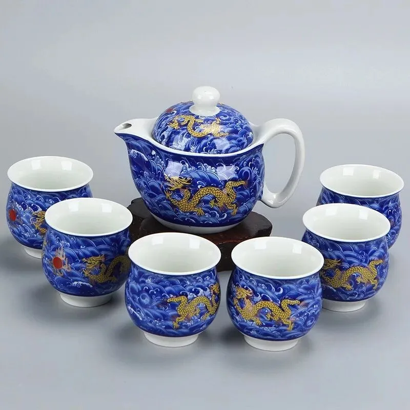 Golden Dragon Porcelain Gongfu Tea Set,Red Color Buy Tea Set,Ceramic