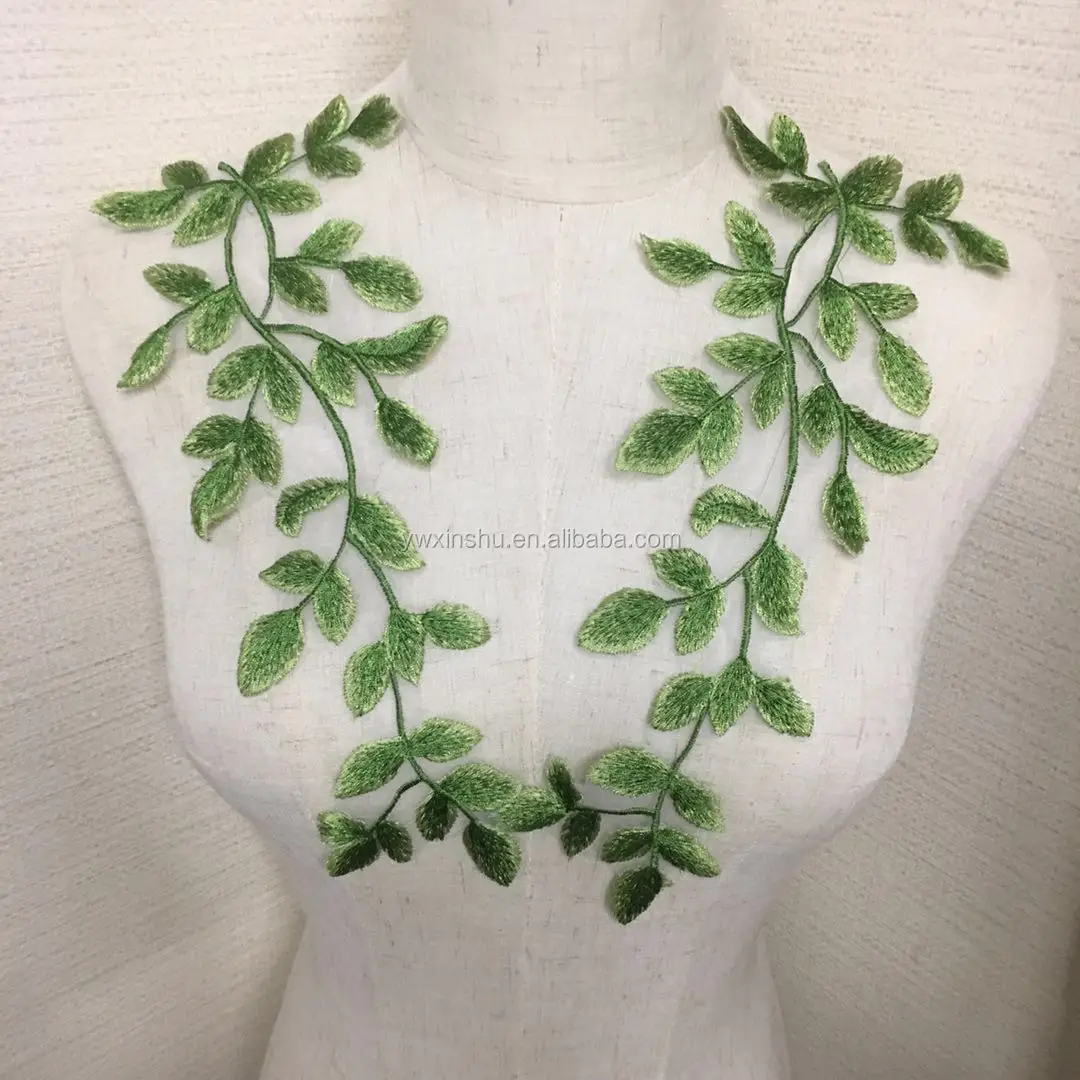 Green Vine Embroidery Lace Applique Motif Forest Leaves Patches Appliques  Sewing on Wedding Bridal Evening Dress Gown 1 Pair -  Canada