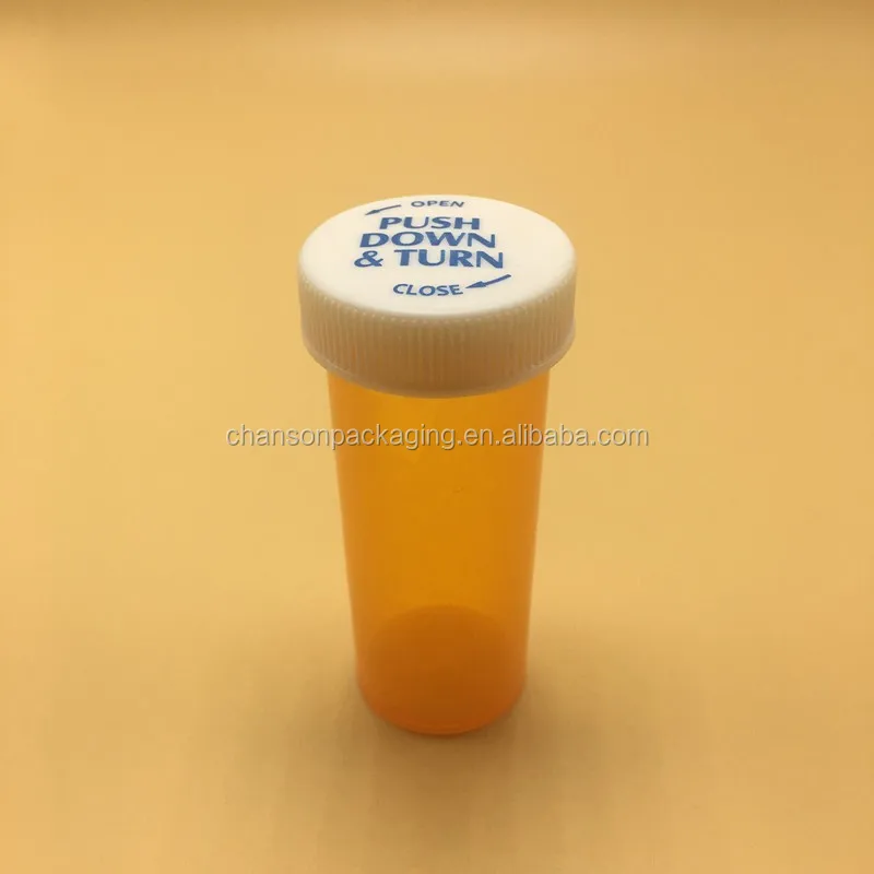 8dr Amber Push & Turn Pill Bottles Medical Rx Push Down Turn Pill Vial