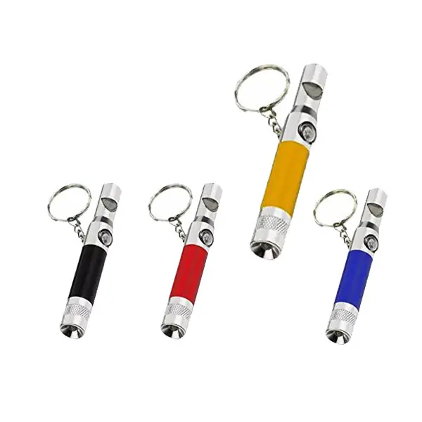 Mini Led Button Battery Flashlight keychain Compass Camping Gear With Whistle