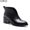 Latest Design High Quality V Shape Pointed Toe Boot Shoes V Shape Block Heels Genuine Leather Ladies Winter Boot Shoes Women