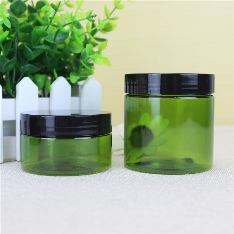 100ml 200ml Plastic Green Face Mask Cream Containers With Black Cap