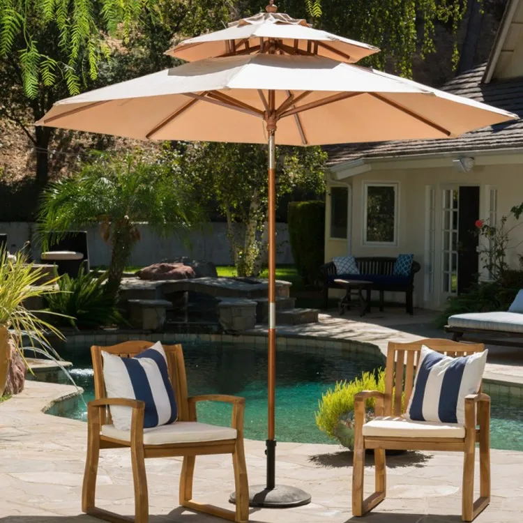 9ft Pushup Outdoor Double Canopy Wood Pool Umbrella Buy