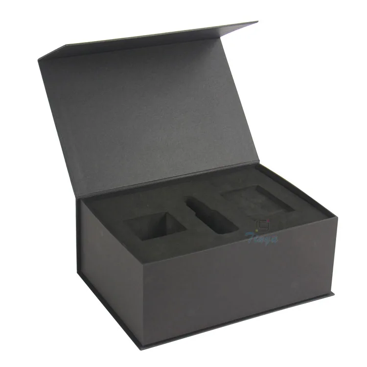 Black Rigid Decorative Cardboard Boxes With Hinge Lids