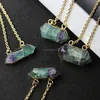 LS-D1912 Hot!! Amazing double point fluorite necklace , fashion rainbow gemstone necklace, two loops connector pendants